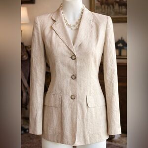 Neutral Linen Blazer | Classic Tailored Jacket | Size 4